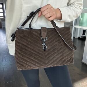 Edie Large Top Handle Satchel ESPRESSO Rebecca Minkoff Suede Bag NEW